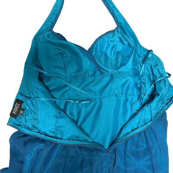 Adrianna Papell Blue Halter Dress with Beaded Details for Prom or Formal - Picture 8 of 16